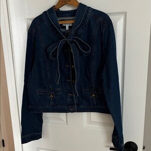 LOFT Dark Blue Jean Jacket with Bow Accent